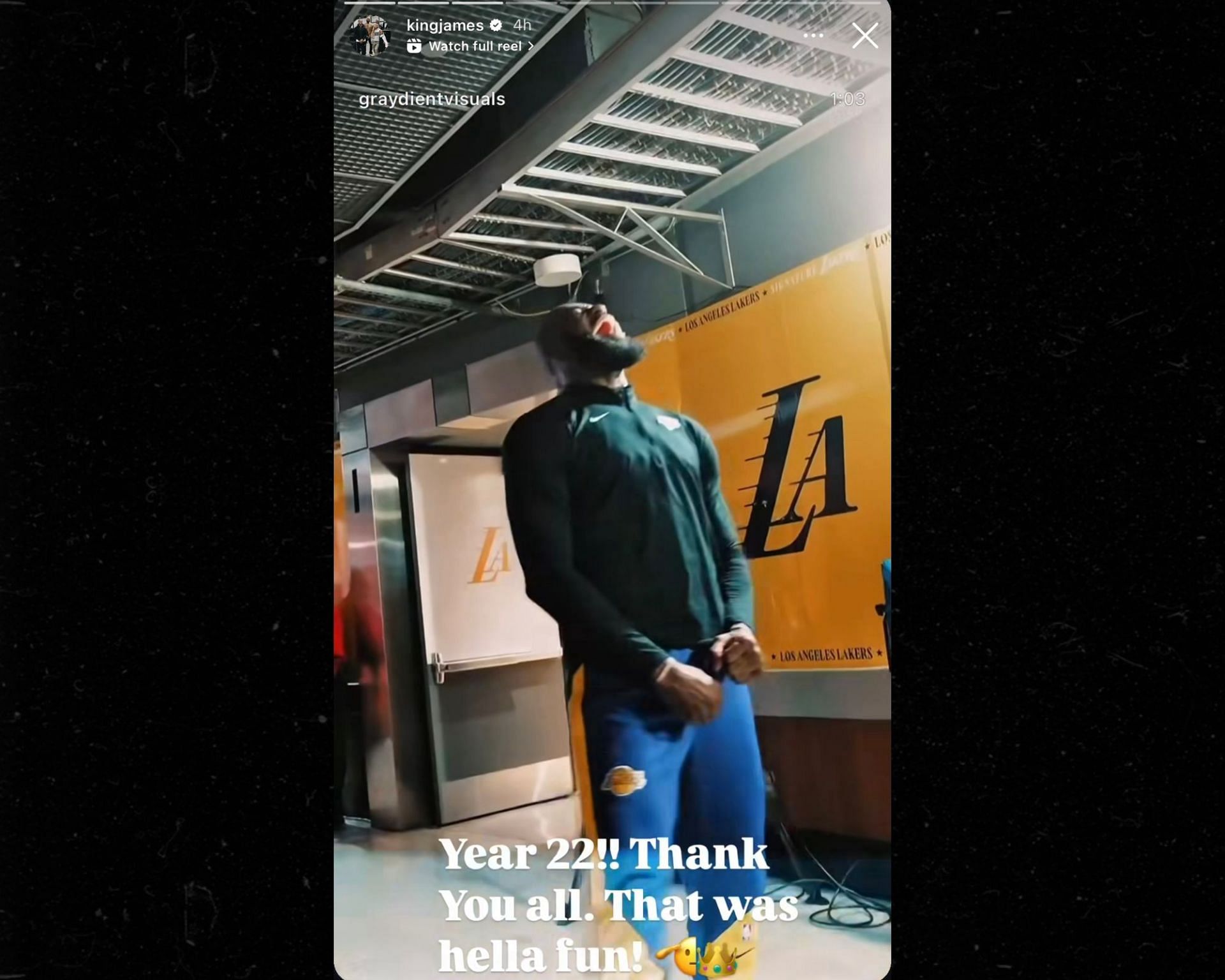 LeBron James' Instagram story on Tuesday (Credits: IG/@kingjames)